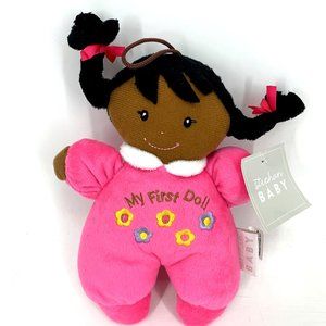 Stephan Baby My First Doll Soft Plush Rattle Black Hair African American NWT New